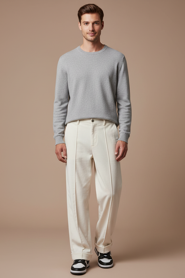 Pantalon Velours Homme Droit Ample Écru Décontracté - Beige Cordé