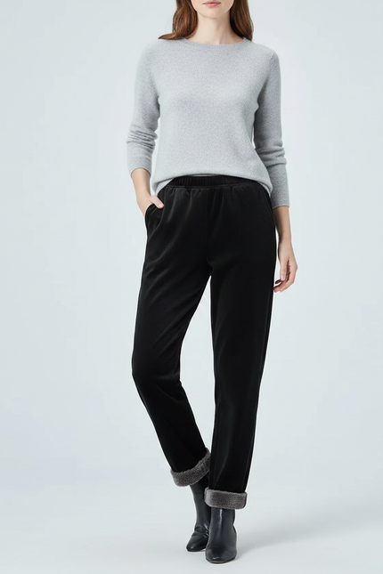 Pantalon Velours Noir Coupe Droite Doublé Chaud