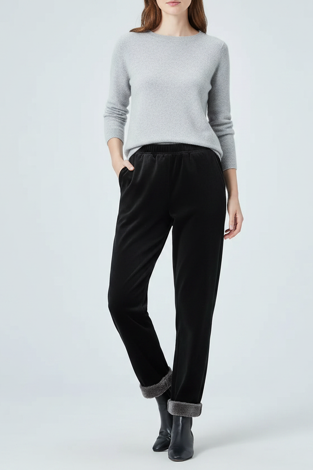 Pantalon Velours Noir Coupe Droite Doublé Chaud