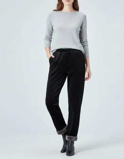 Pantalon Velours Noir Coupe Droite Doublé Chaud