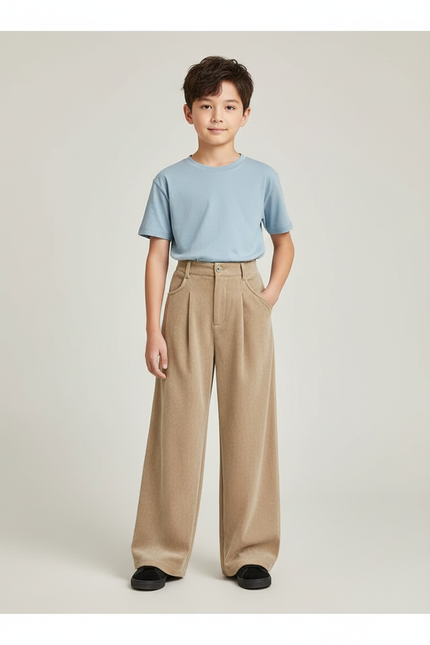 Pantalon Velours Beige Côtelé Ample Garçon Décontracté - Cordé