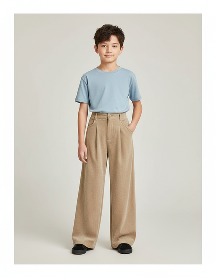 Pantalon Velours Beige Côtelé Ample Garçon Décontracté - Cordé