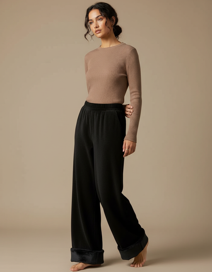 Pantalon Velours Noir Ample Doublé Chaud Décontracté