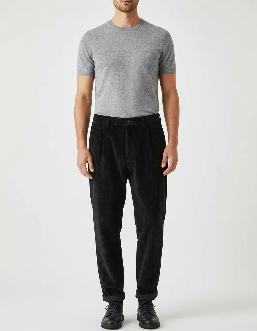 Pantalon Velours Homme Grosses Cotes Noir - Cordé
