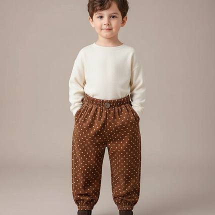Pantalon Velours Marron Points Ample Enfant Chic - Cordé