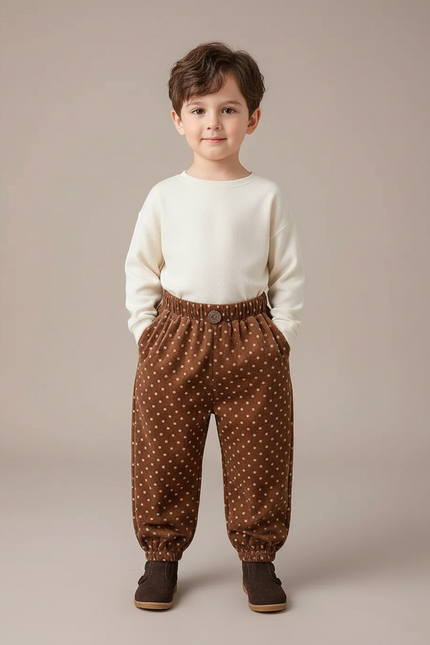 Pantalon Velours Marron Points Ample Enfant Chic - Cordé