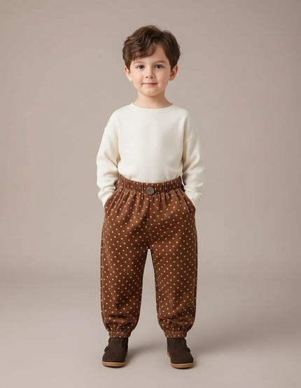 Pantalon Velours Marron Points Ample Enfant Chic - Cordé