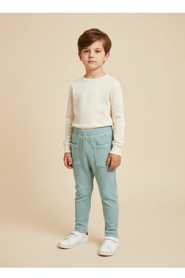 Pantalon Velours Côtelé Bleu Doux Enfant Confortable - Cordé