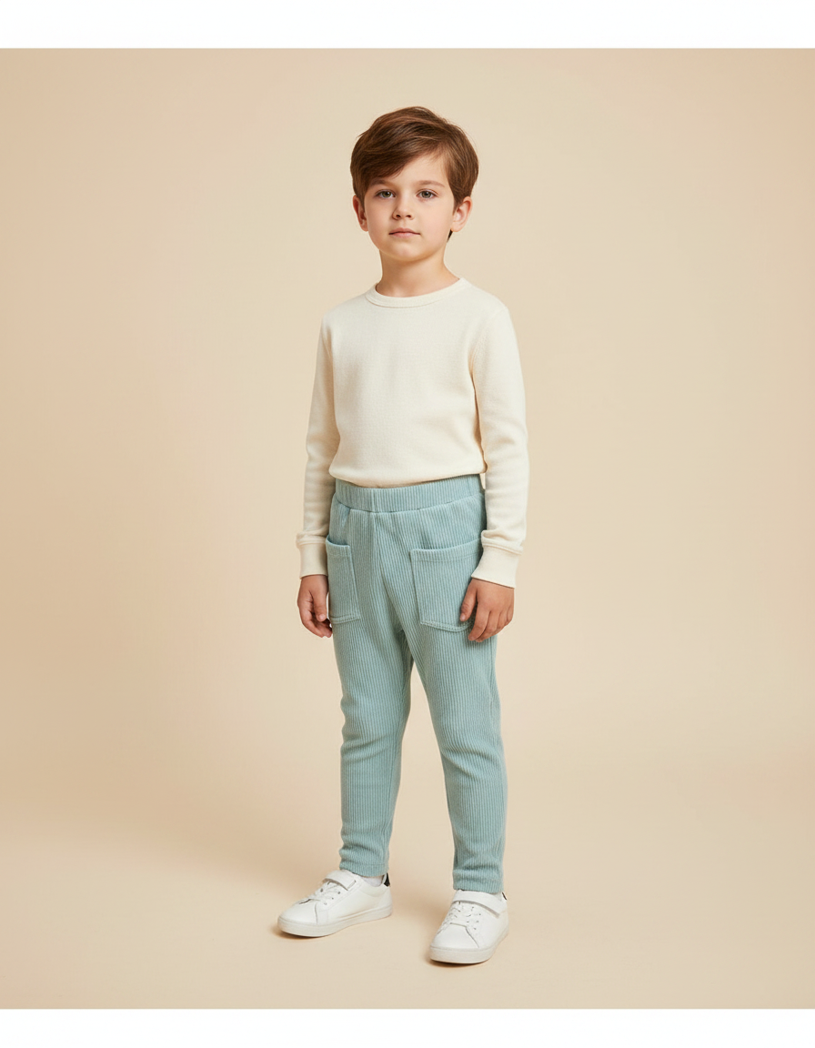 Pantalon Velours Côtelé Bleu Doux Enfant Confortable - Cordé