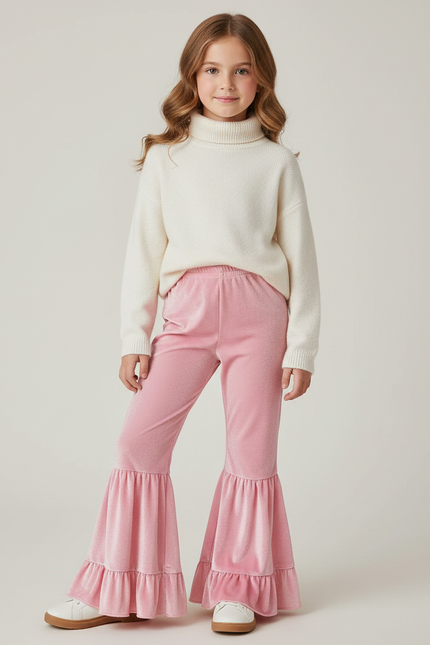 Pantalon Large Velours Fille - Rose
