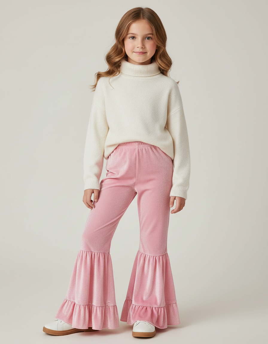 Pantalon Large Velours Fille - Rose
