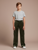 Pantalon Velours Vert Côtelé Ample Cargo Garçon - Cordé