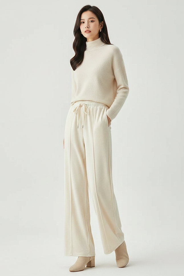 Pantalon Velours Beige Ample Épais Décontracté Femme