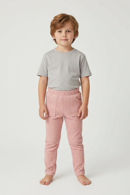 Pantalon Velours Côtelé Rose Slim Enfant Confortable - Cordé
