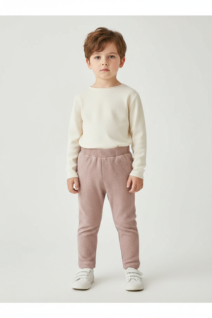 Pantalon Velours Côtelé Rose Enfant Doux Ajusté - Cordé