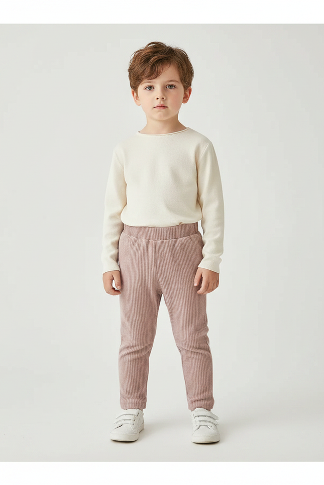Pantalon Velours Côtelé Rose Enfant Doux Ajusté - Cordé