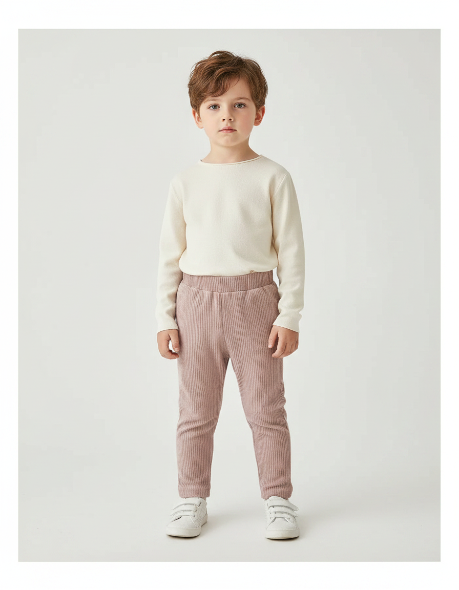 Pantalon Velours Côtelé Rose Enfant Doux Ajusté - Cordé