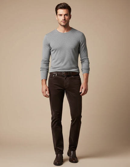 Pantalon Velours Marron Côtelé Droit Homme Stretch - Cordé