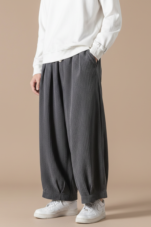Pantalon Velours Gris Côtelé Ample Homme Décontracté - Cordé