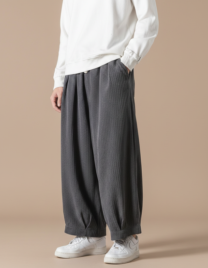 Pantalon Velours Gris Côtelé Ample Homme Décontracté - Cordé