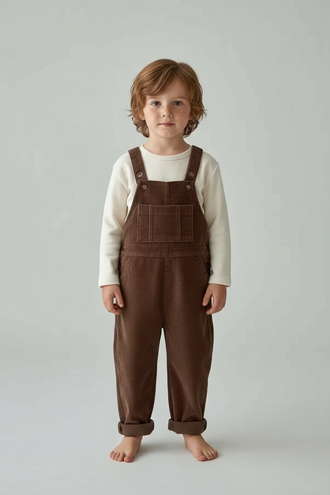 Pantalon Velours Marron Côtelé Salopette Enfant Mignonne