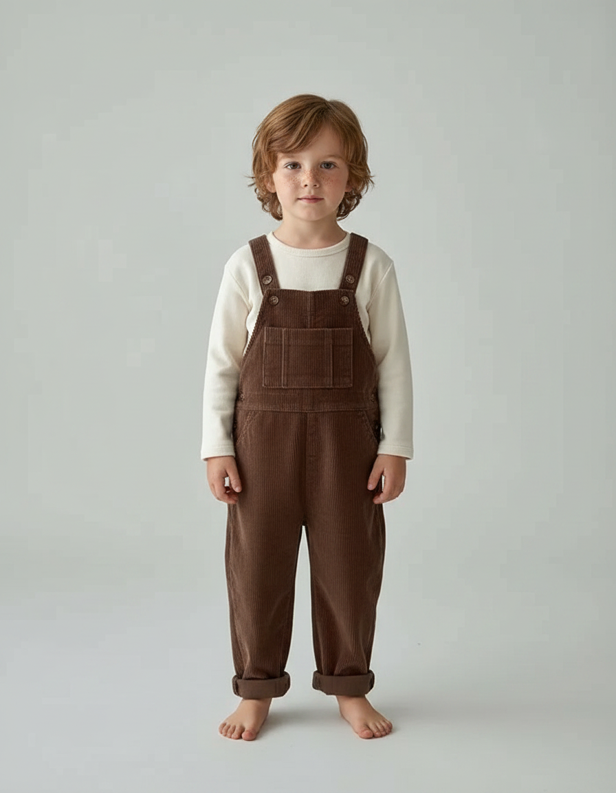 Pantalon Velours Marron Côtelé Salopette Enfant Mignonne