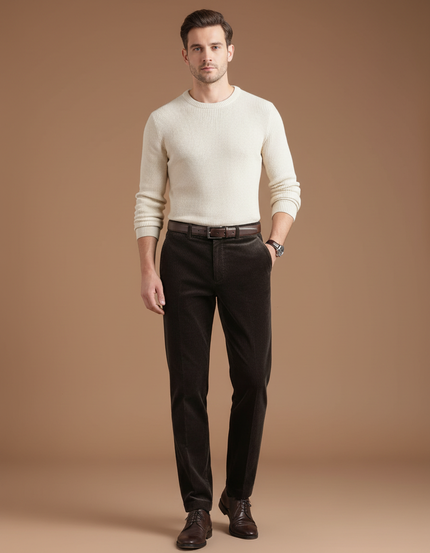 Pantalon Velours Marron Côtelé Droit Homme Élégant - Cordé