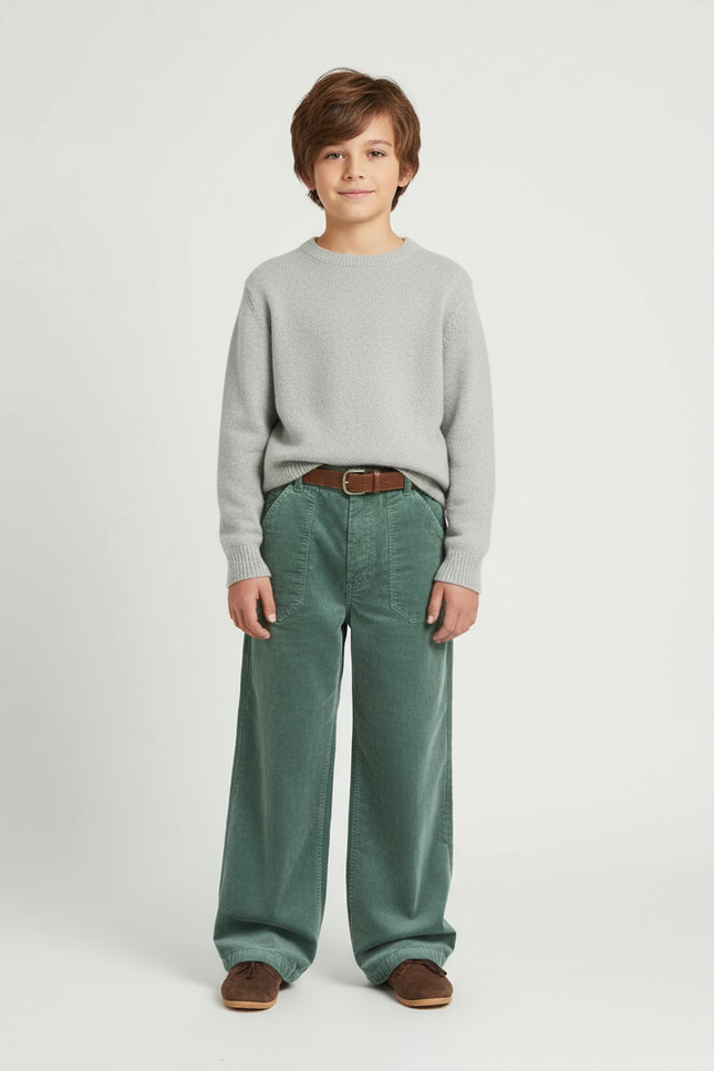 Pantalon Velours Vert Côtelé Droit Ample Enfant