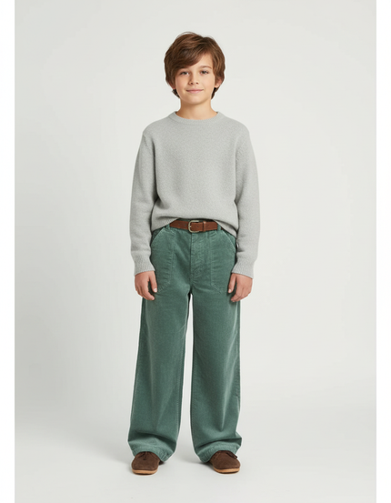 Pantalon Velours Vert Côtelé Droit Ample Enfant