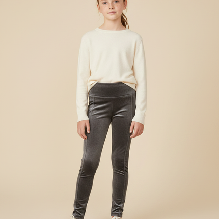 Pantalon Velours Gris Slim Fille Confortable Élégant