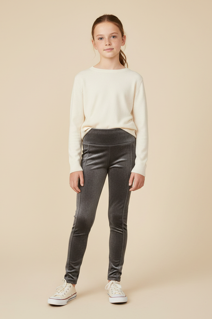 Pantalon Velours Gris Slim Fille Confortable Élégant