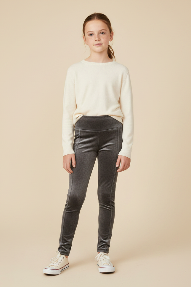 Pantalon Velours Gris Slim Fille Confortable Élégant