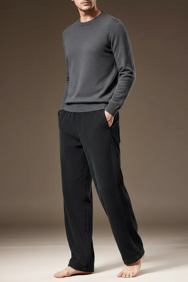Pantalon Velours Noir Droit Ample Décontracté Homme - Cordé