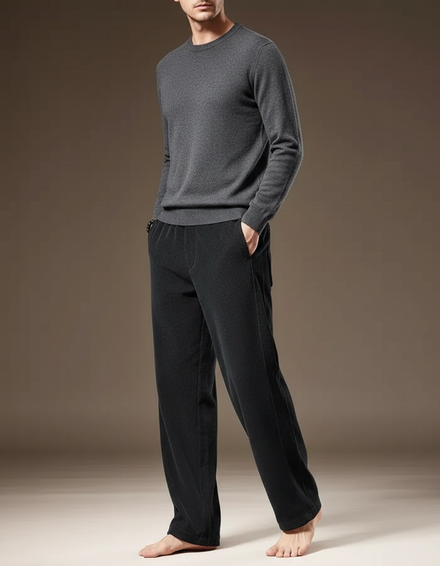 Pantalon Velours Noir Droit Ample Décontracté Homme - Cordé