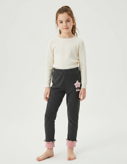 Pantalon Velours Gris Épais Doublé Rose Fille
