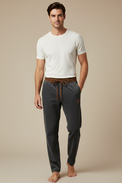 Pantalon Velours Gris Droit Décontracté Cordon Homme