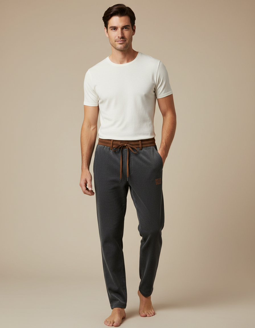 Pantalon Velours Gris Droit Décontracté Cordon Homme