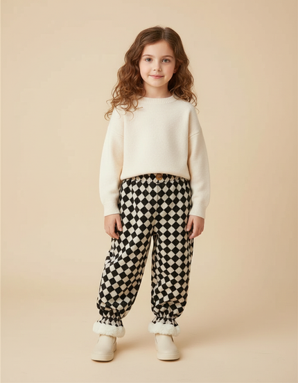 Pantalon Velours Imprimé Carreaux Doublé Polaire Enfant