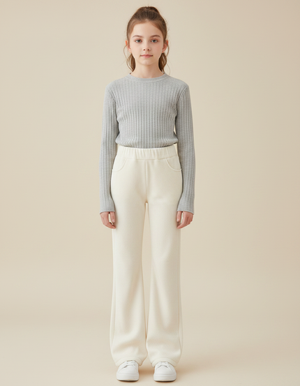 Pantalon Velours Crème Côtelé Évasé Confortable Fille - Beige Cordé