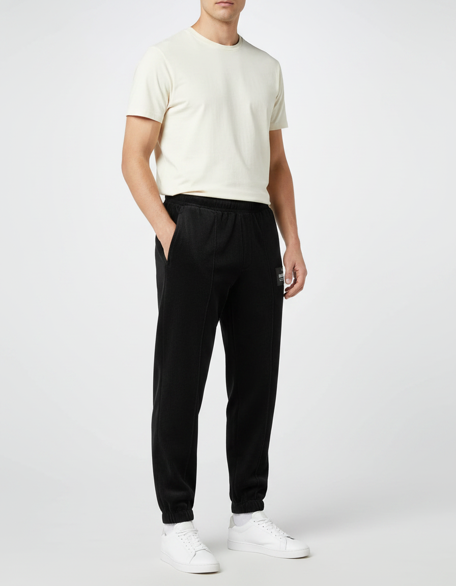 Pantalon Velours Noir Côtelé Jogging Décontracté Homme - Cordé