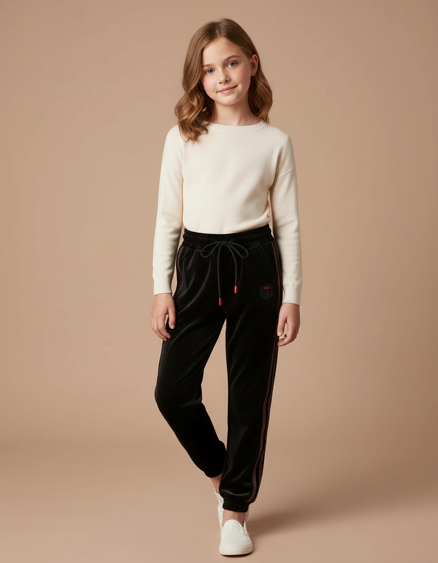 Pantalon Velours Noir Cordon Décontracté Enfant