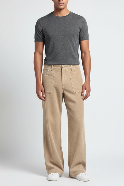 Pantalon Velours Homme Beige Large - Cordé