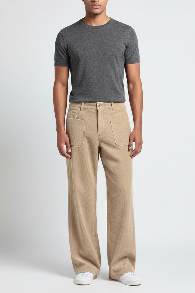 Pantalon Velours Homme Beige Large - Cordé