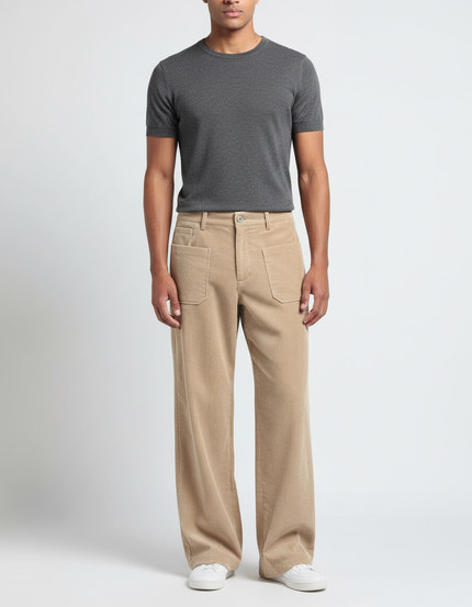 Pantalon Velours Homme Beige Large - Cordé
