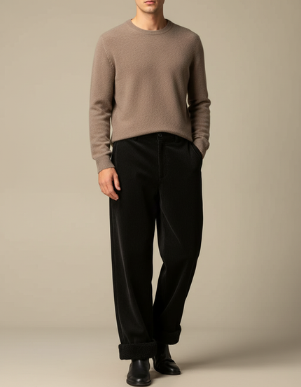 Pantalon Velours Noir Côtelé Ample Doublé Chaud Homme