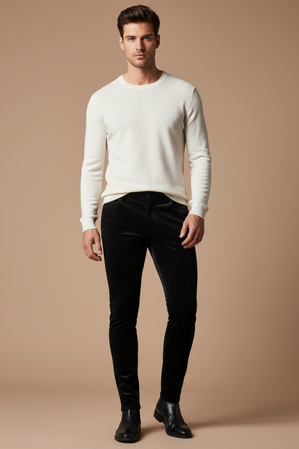 Pantalon Velour Homme Slim - Noir Cordé