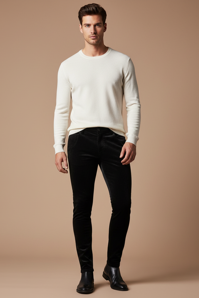Pantalon Velour Homme Slim - Noir Cordé