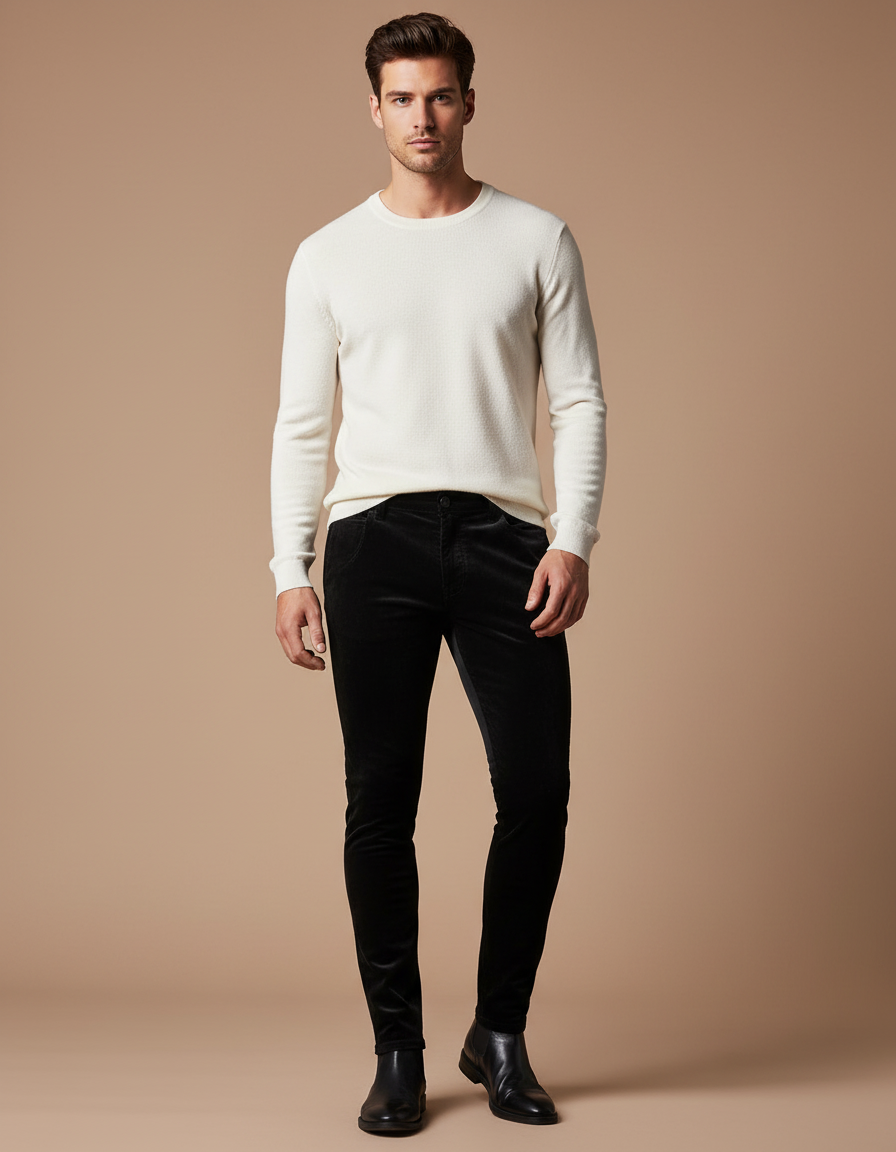 Pantalon Velour Homme Slim - Noir Cordé