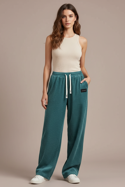 Pantalon Velours Cotelé Vert Femme - Cordé