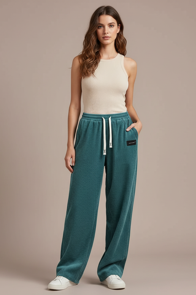 Pantalon Velours Cotelé Vert Femme - Cordé